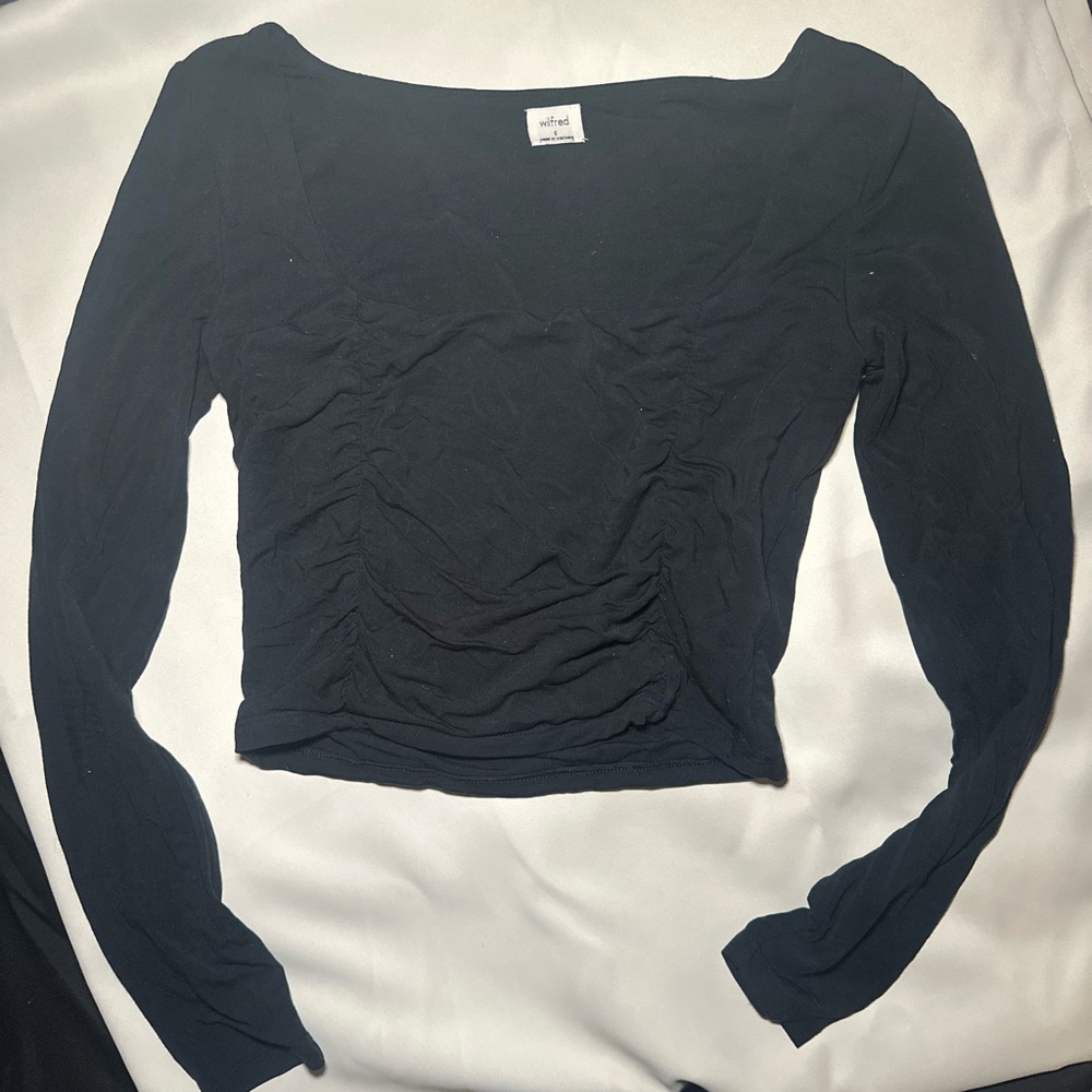 Aritzia Wilfred Black Square Neck Long Sleeve Top